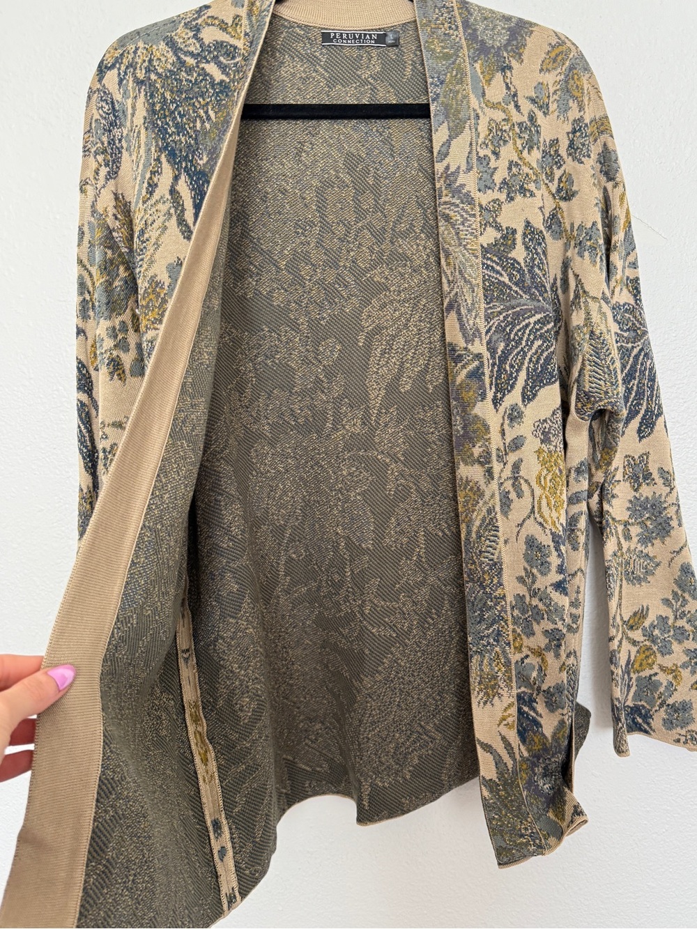 Peruvian Connection Pima Cotton Floral Jacquard Tapestry Cardigan L - Picture 5 of 10